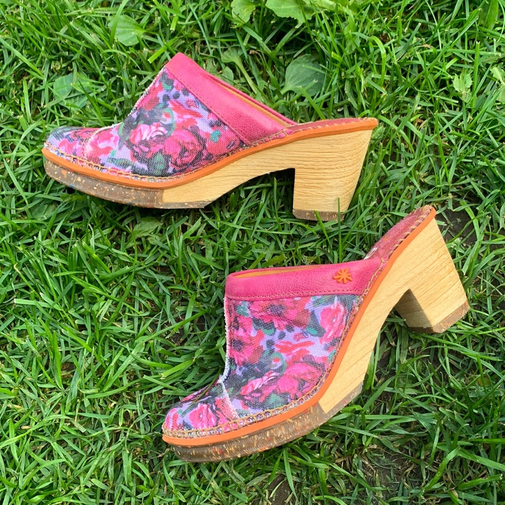 Pink Canvas Rose clog mule